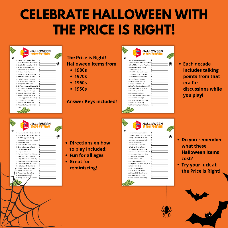 Halloween Through the Decades | Guess the Price Printable Games for Seniors