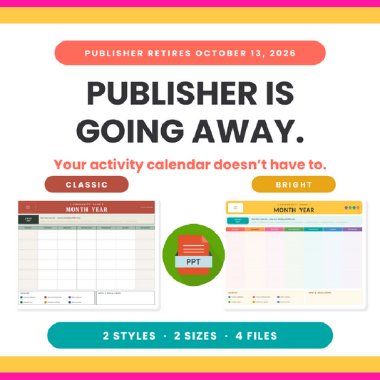 Activity Calendar Template | Editable Monthly PowerPoint Calendar | Publisher Alternative | 2 Styles, 2 Sizes