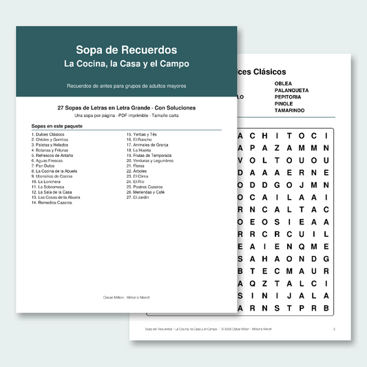 Spanish Word Search for Seniors, La Cocina, la Casa y el Campo (Kitchen, Home & Countryside): 27 Large Print Sopa de Letras Puzzles (Printable PDF)