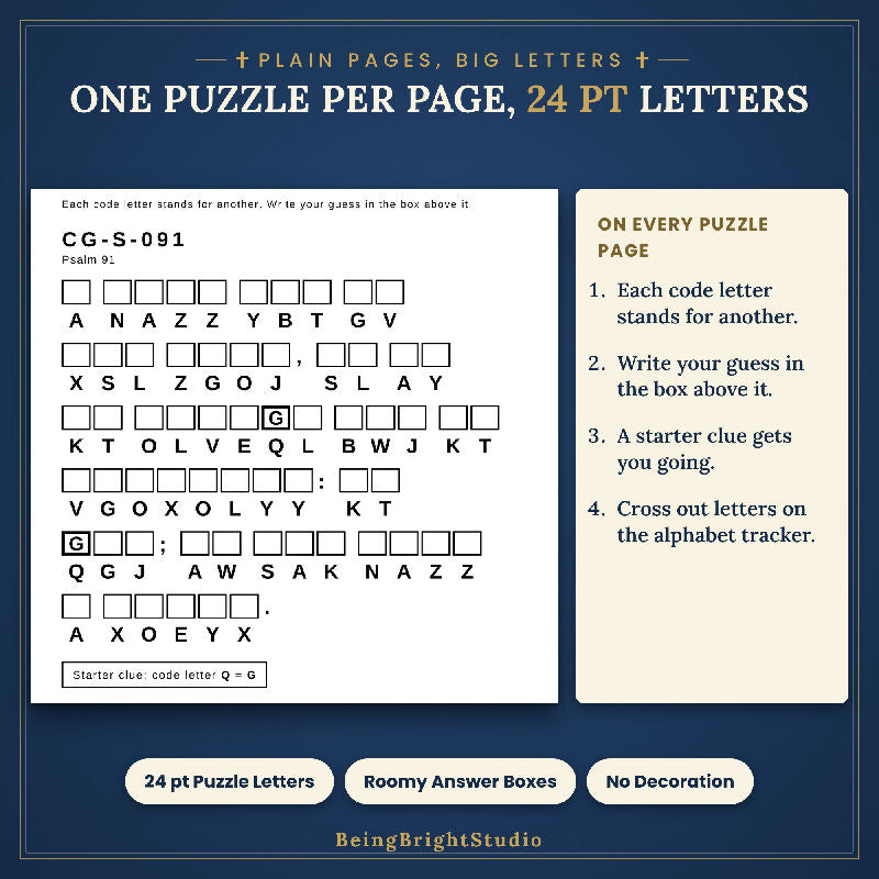 Psalms Cryptogram Puzzles for Seniors, 150 Extra Large Print KJV Puzzles, Activity Director Planner