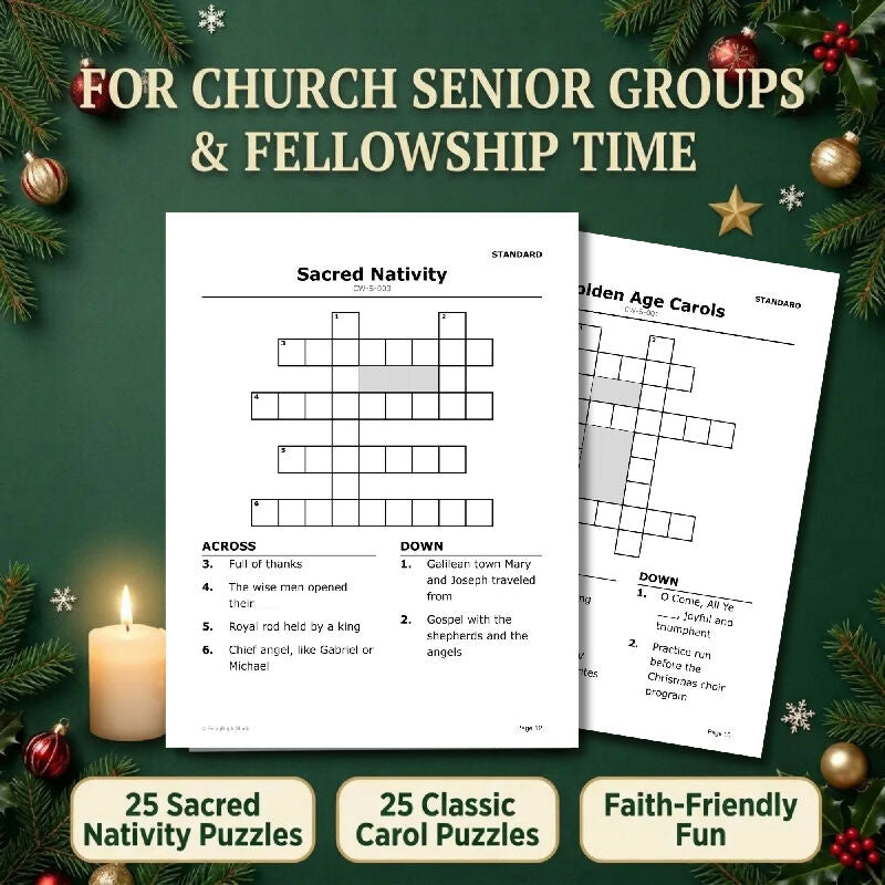 200 Large Print Christmas Crosswords for Seniors – Group Activity Set