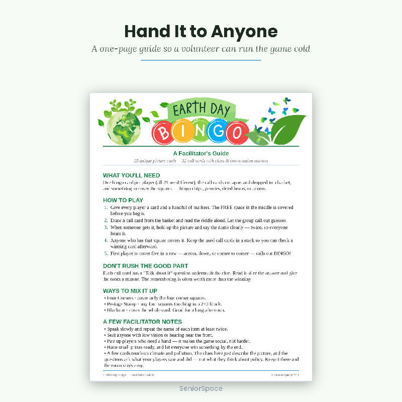 Earth Day Bingo , 25 Printable Nature Cards, Call Cards with Clues,