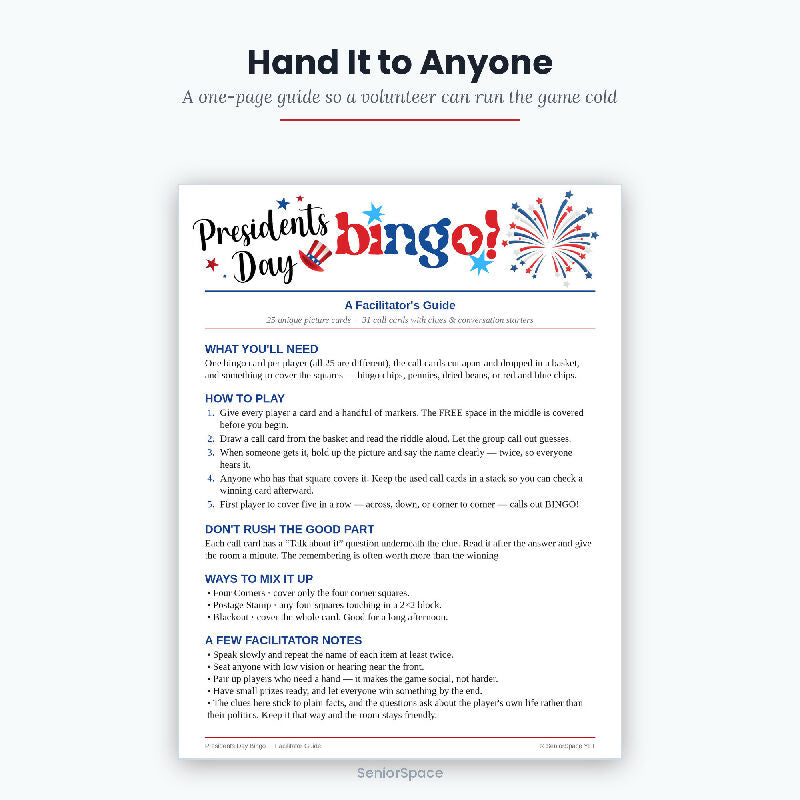 Presidents Day Picture Bingo, 25 Printable Cards, Call Cards with Clues, Discussion Questions Included