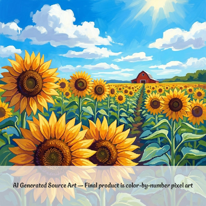 Sunflower Field Collaborative Color by Number | Giant Group Activity Poster | Nature Activity | Watercolor Style