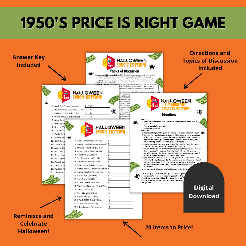 Halloween Price is Right Game | 1950s Edition Printable Activity for Seniors