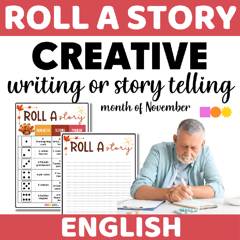 Roll a Story: Thanksgiving Themed Storytelling Activity for Seniors | Fall / Autumn Creative Writing Game - November Themed