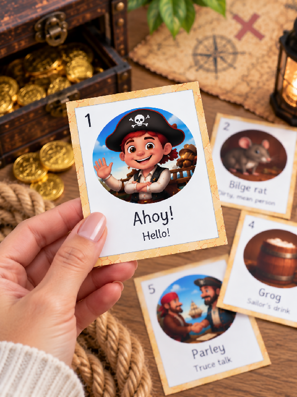 Talk Like a Pirate Day Activity, Let's Speak Pirate Bingo Game, With Playing Cards