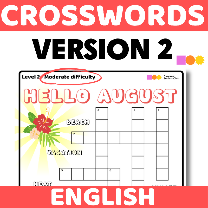 Summer Crossword Puzzles for Seniors | August-Themed Printable Brain Activities for Fine Motor & Cognitive Practice for Older Adults