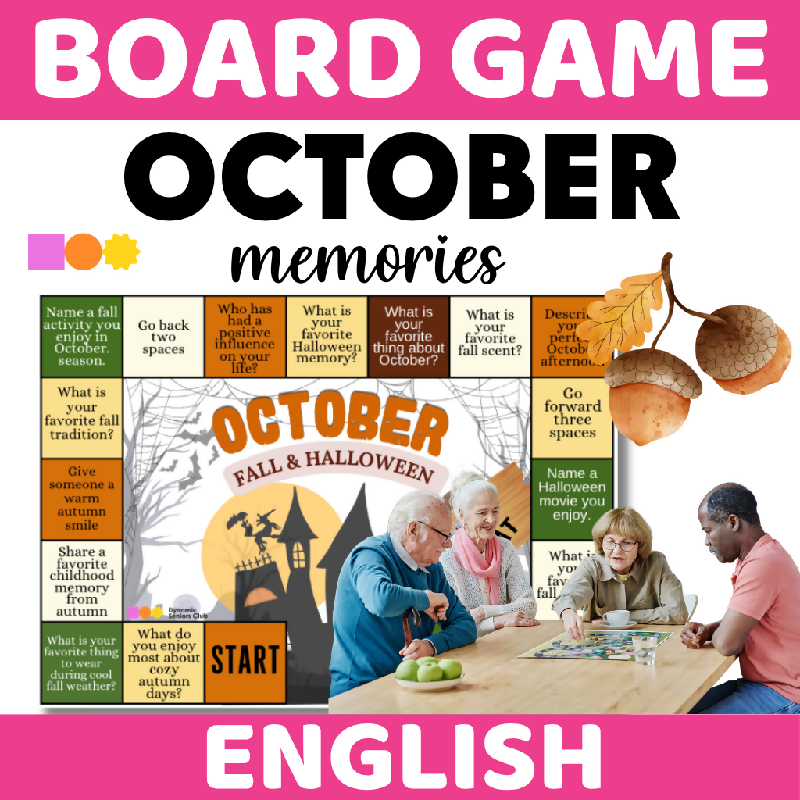 October Themed Conversation Board Game for Seniors | Discussion Questions for Memory Care & Social Engagement Fall-Themed| Icebreaker Activity for Older Adults Autumn-Themed