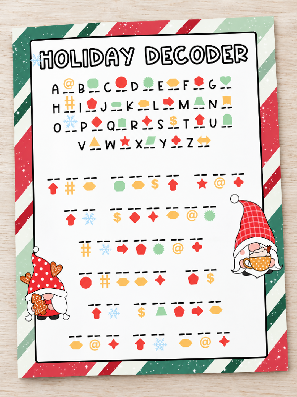 Christmas Word Game Puzzle Printable Worksheet Bundle, Holiday Word Search, Word Scramble and Decoder Secret Message, Festive Party Activity