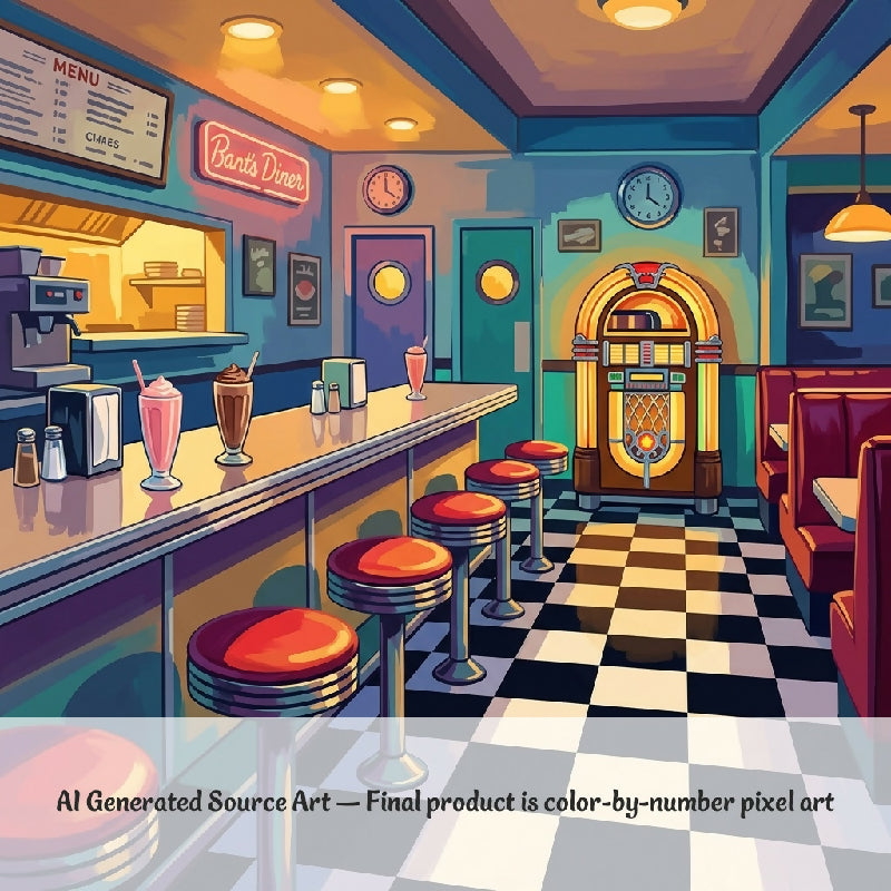 1950s Diner Collaborative Color by Number | Giant Group Activity Poster | Nostalgia Activity | Watercolor Style
