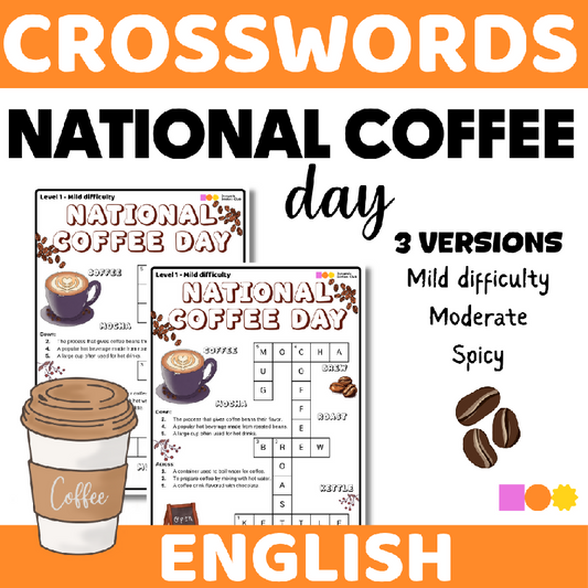 International Coffee Day Crossword Puzzle for Seniors | 3 Difficulty Levels, Cognitive Stimulation & Brain Fitness Activity | Memory Care & Cognitive Engagement