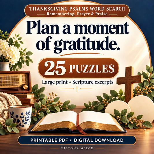 Thanksgiving Psalms Word Search — Remembering, Prayer & Praise | 25 Large Print Puzzles