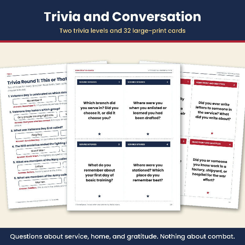 Veterans Day Activities for Seniors, Printable Program Pack, Picture Bingo, Trivia, Ceremony Script, Memory Care, Activity Director PDF