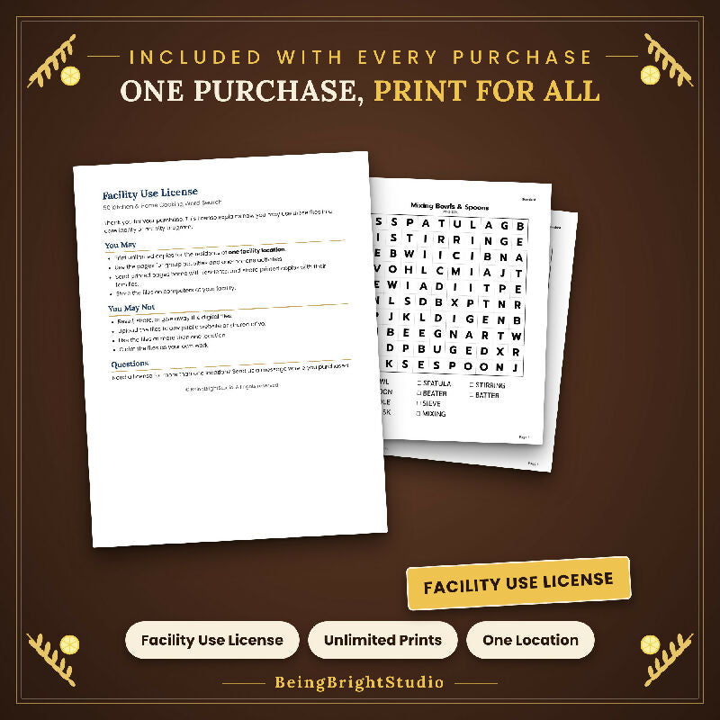 Kitchen Word Search for Seniors, Extra Large Print, 50 Home Cooking Puzzles, Group Bingo Cards