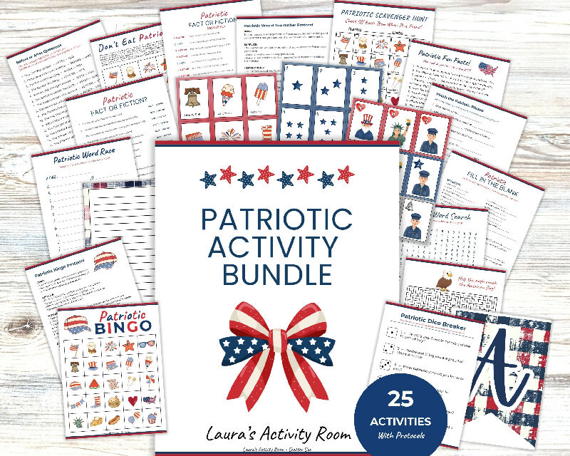 USA 250th Birthday, Patriotic Activity Bundle with Recreation Therapy Protocols, Party Games for 4th of July, Independence Day Bundle, Memorial and Veterans Day