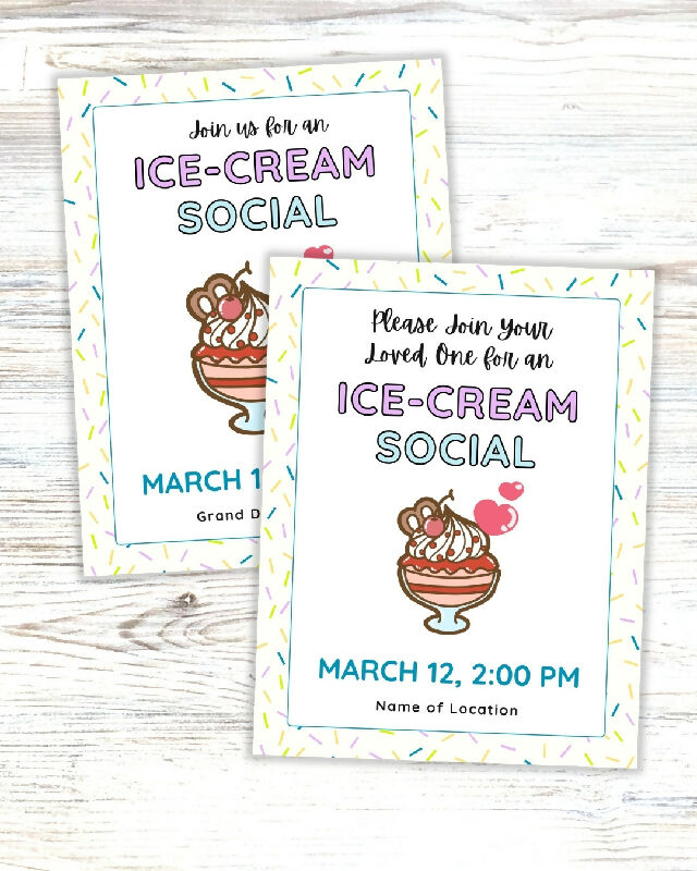 Sundae Social Invitation Template and Flyer Editable Canva Template for Ice Cream Social - Can be Customized to Variety of Socials/ Flyers