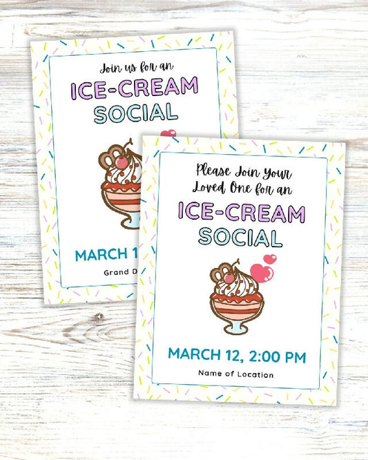 Sundae Social Invitation Template and Flyer Editable Canva Template for Ice Cream Social - Can be Customized to Variety of Socials/ Flyers