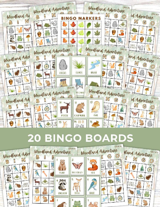 Woodland Adventure Activity Bundle: Printable No Prep Activities, Bingo Boards & Playing Cards , Multiple Campfire Games, Additional Activity Ideas, Bring the Campsite to Senior Living Themed Activities
