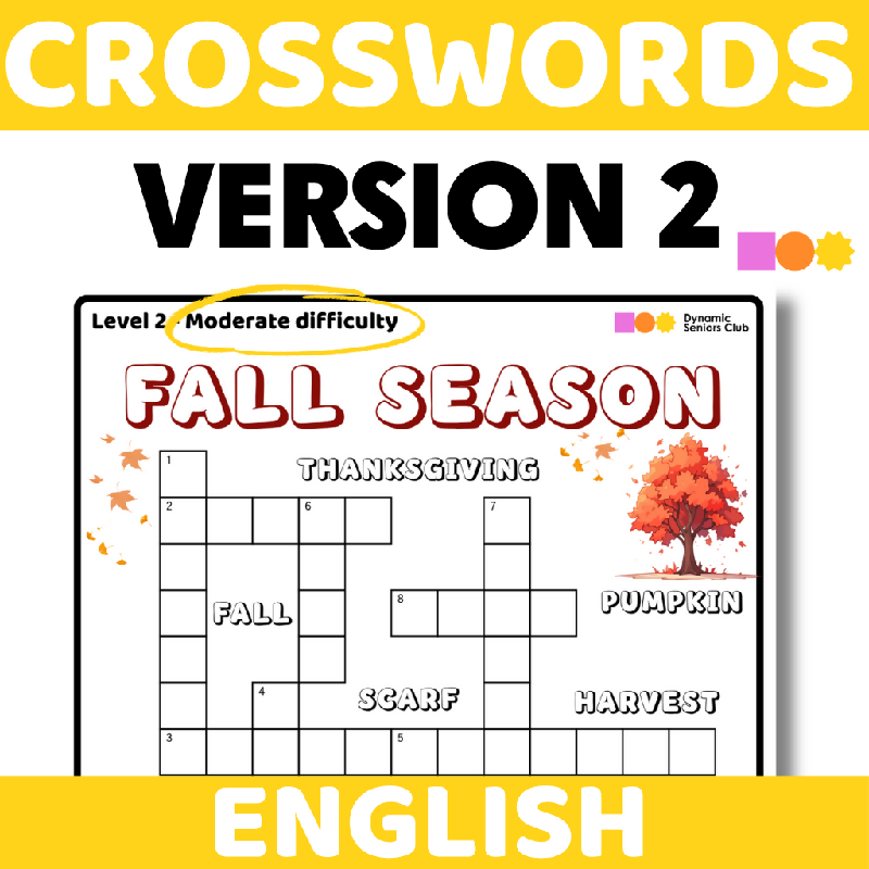 Fall Season Crossword Puzzles for Seniors | October-Themed Printable Brain Activities for Fine Motor & Cognitive Practice for Older Adults - Autumn-Themed