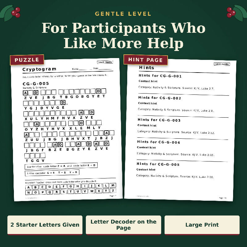 Christmas Cryptograms: 200 Large Print Puzzles in 2 Levels for Group Activities (Printable PDF, Letter + A4)