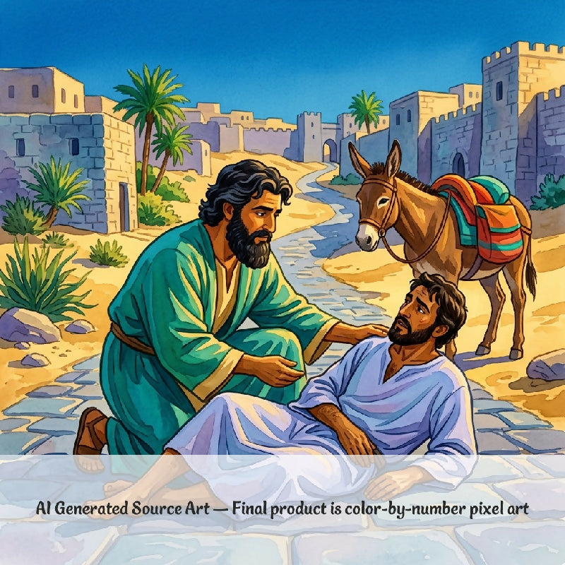 Good Samaritan Collaborative Color by Number | Giant Group Activity Poster | Biblical Art | Watercolor Style
