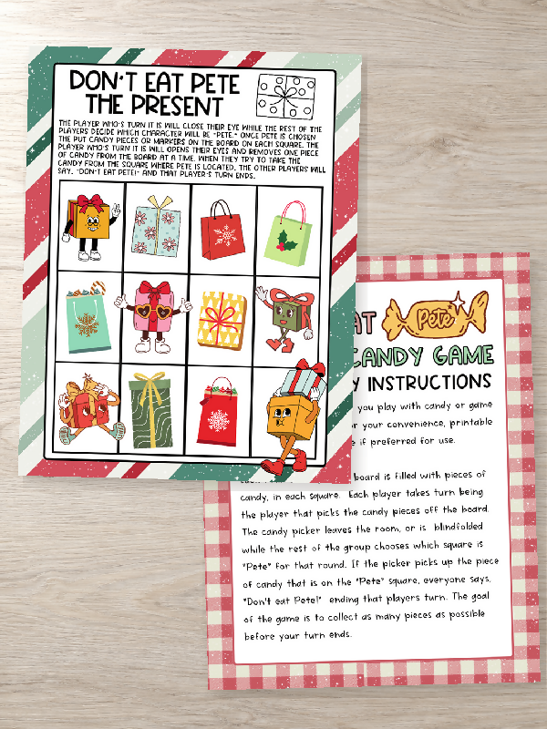 Don't Eat Pete the Present Easy Candy Game, Small Groups or 1:1 Activity for Christmas