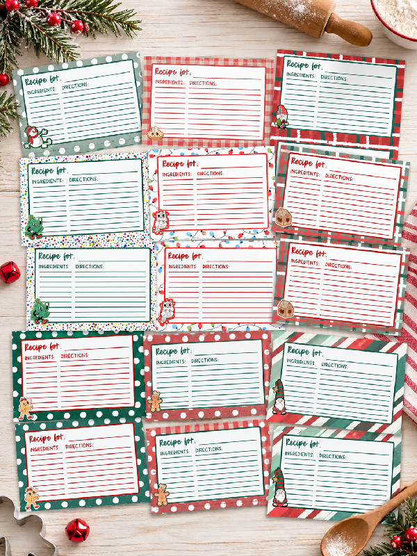Christmas Printable Bundle, Holiday Stationary Set, Christmas Recipe Book Cards, Letter Writing, Cute Journal Pages, Shopping or To-do List