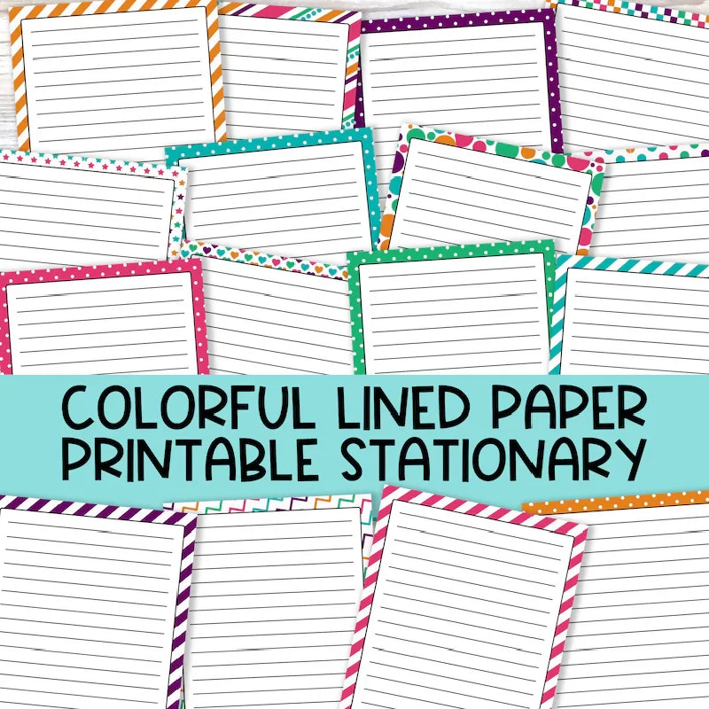 Printable Stationary for Writing Activities, Letter Writing/ Penpal's or Crafts, Borders, Lined Pages, and Lined 1/4 Page Cards, Desk Notes, Rainbow Border Bundle