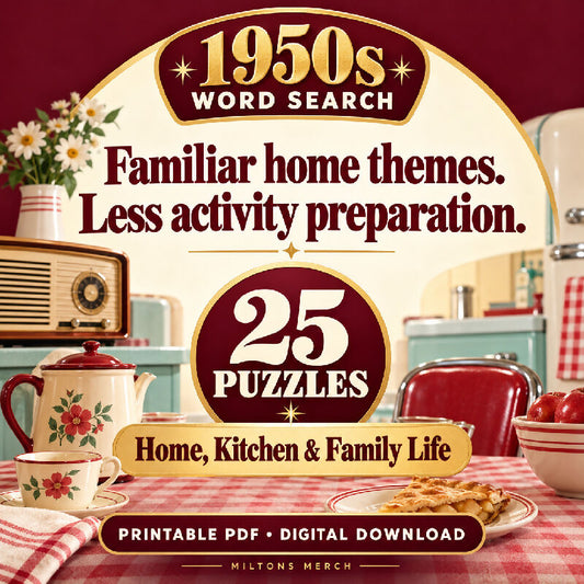 1950s Word Search — Home, Kitchen & Family Life | 25 Large Print Nostalgia Puzzles, PDF