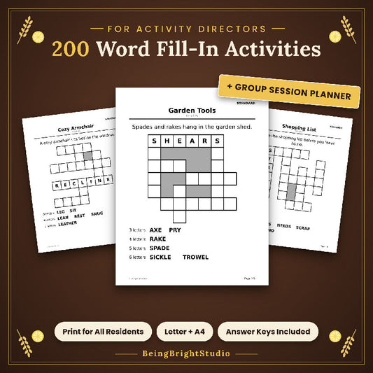 Extra Large Print Word Fill In for Seniors, 200 Printable Puzzles, Everyday Themes, Bonus Planner