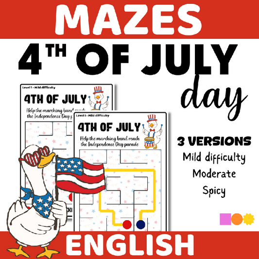 4th of July Mazes (3 levels of difficulty) Fourth of July - Independence Day