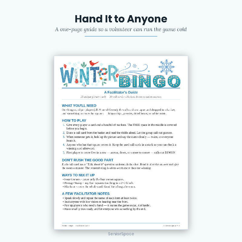 Winter Picture Bingo 25 Printable Cards, Call Cards with Clues, Memory Care Activity, Reminisce Cards, Instant Download