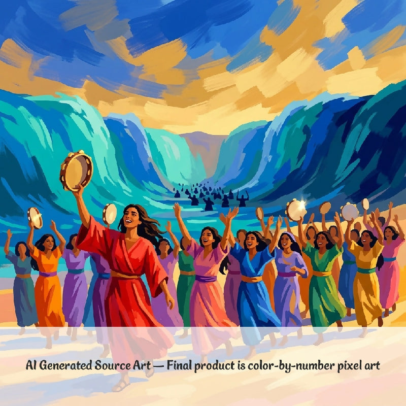 Miriam and the Song of Deliverance Collaborative Color by Number | Giant Group Activity Poster | Biblical Art | Watercolor Style