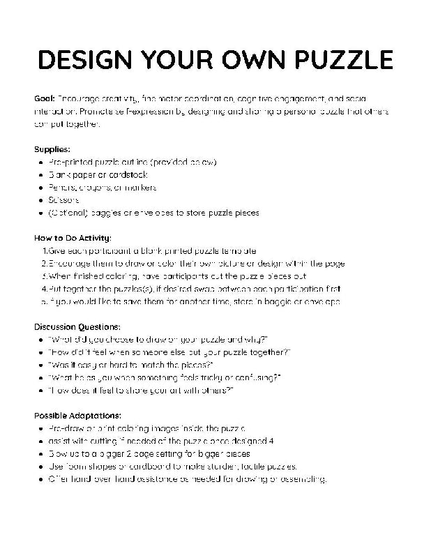 Design Your Own Puzzle Printable: DIY Puzzle Templates with Therapeutic Protocol for Adult Group Activities