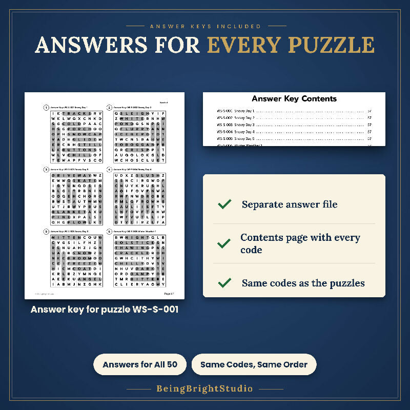 Extra Large Print Winter Word Search for Activity Directors, 50 Printable Puzzles, Bingo Calling Cards, Letter and A4