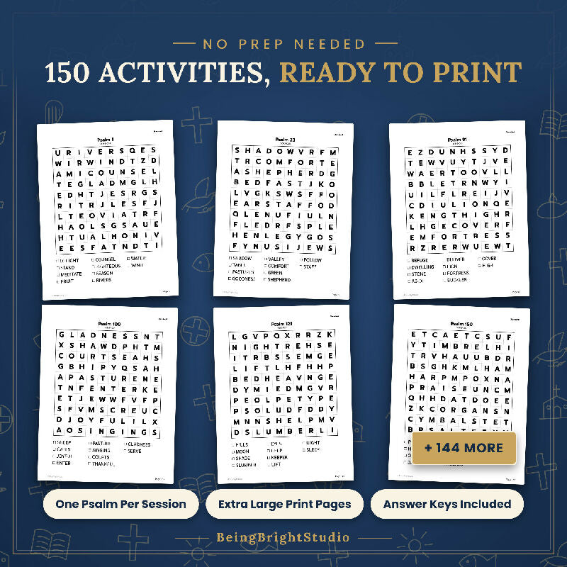Psalms Word Search for Seniors, 150 Extra Large Print Puzzles for Activity Directors and Church Groups, Bingo and Planner