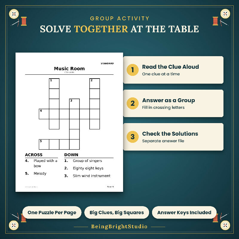 Sewing, Crafts and Hobbies Crossword Puzzles for Activity Directors, Extra Large Print, 50 Printable PDF Puzzles, Answer Keys