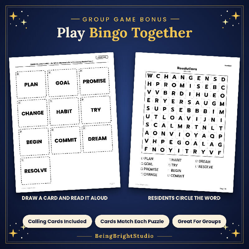 Extra Large Print Word Search for Seniors, 100 New Year Puzzles, Bonus Bingo Cards